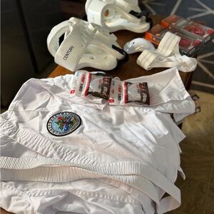 White Martial Arts Gi Pants with Patch & accessories